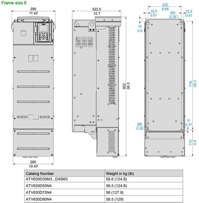  Kích thước biến tần Schneider ATV630D30M3 3P 220V 30kW