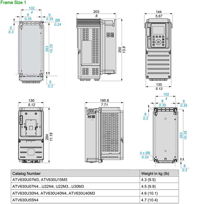  Kích thước biến tần Schneider ATV630U07M3 3P 220V 0.75kW