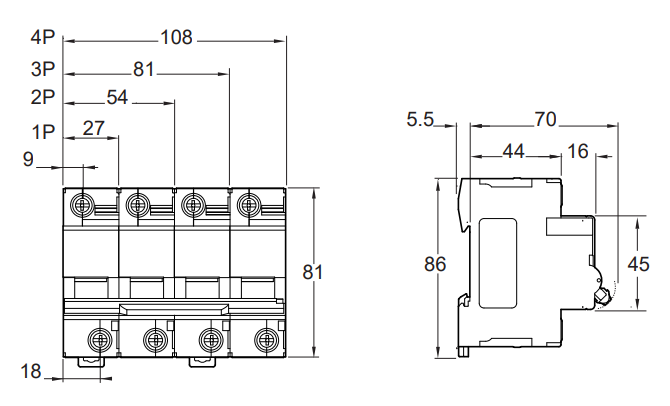 Kích thước Aptomat Schneider A9N18445