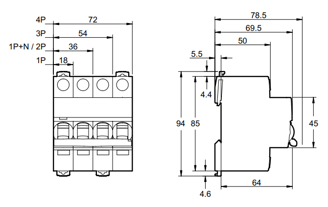 Kích thước Aptomat Schneider A9F84140