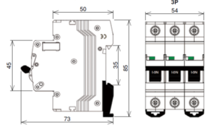 Kích thước MCB Fuji BCL63E0CG-3P