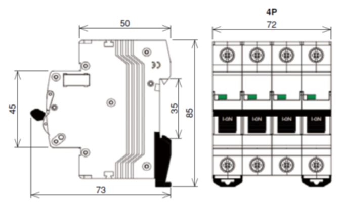 Kích thước MCB Fuji BCL63E0CG-4P