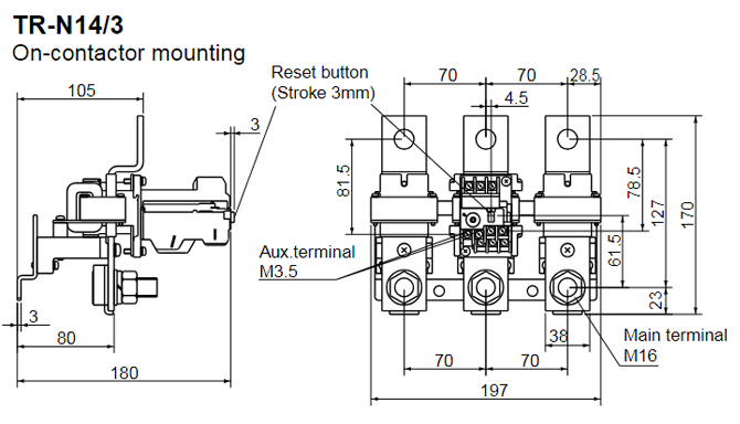 Kích thước Rơ le nhiệt Fuji TR-N14