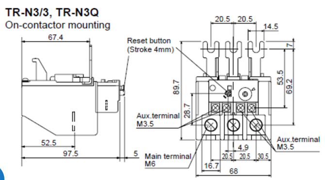 Kích thước Rơ le nhiệt Fuji TR-N3